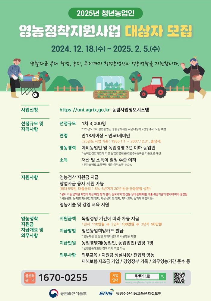 1.2025년 청년농업인 영농정착지원사업 신청 안내